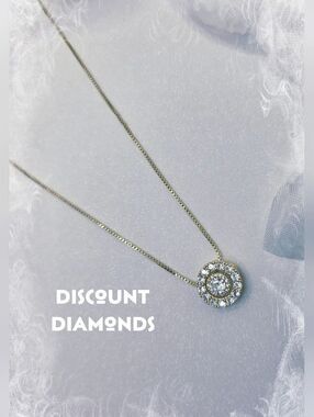 Clear White Sapphire Pendant Necklace 14K Yellow Gold on 925 Sterling Silver